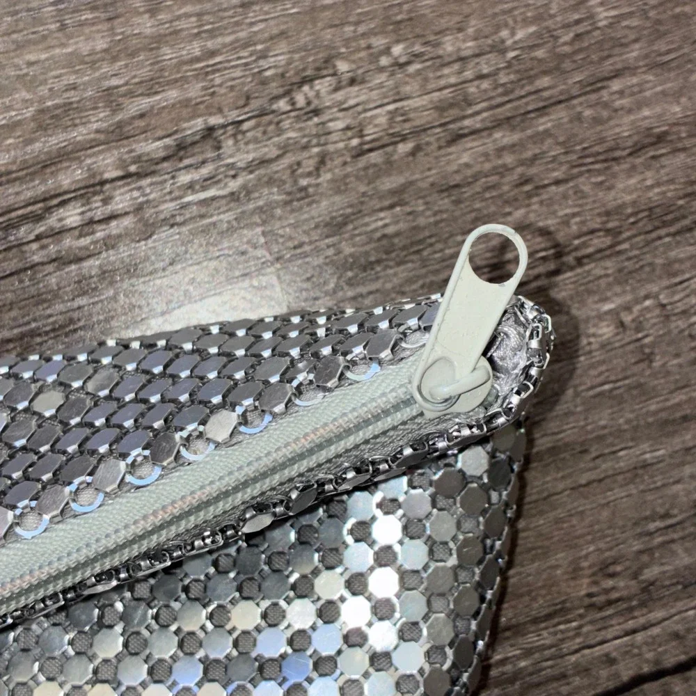 Charlotte Russe Silver Metal Mesh Zipper Pouch Y2K‎ Disco Glam Coin Purse Small